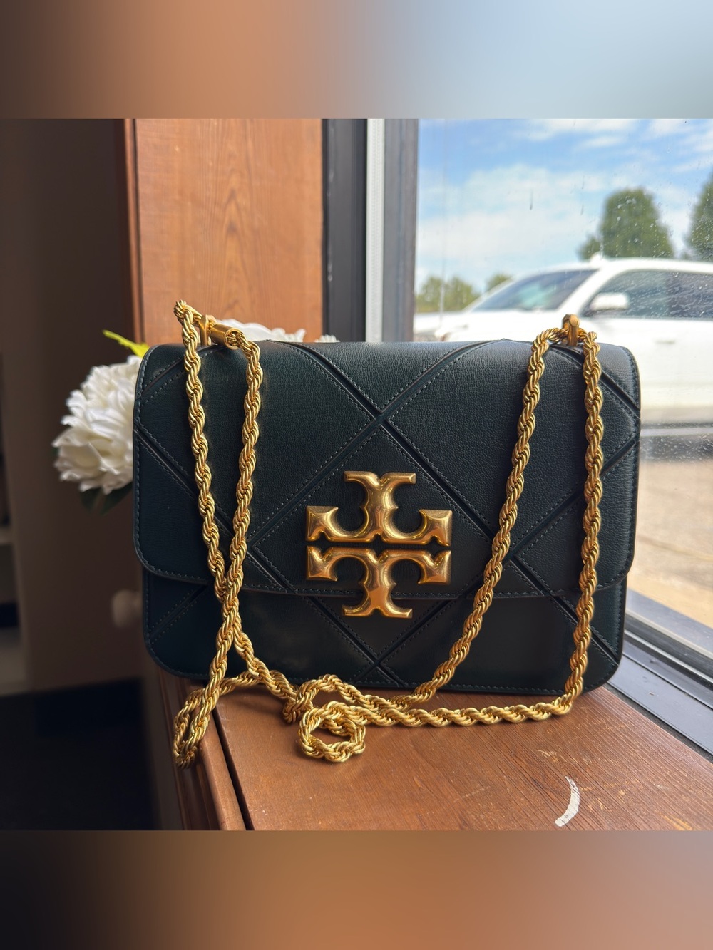 Tory Burch Fleming Leather Shoulder Bag in Dark Green